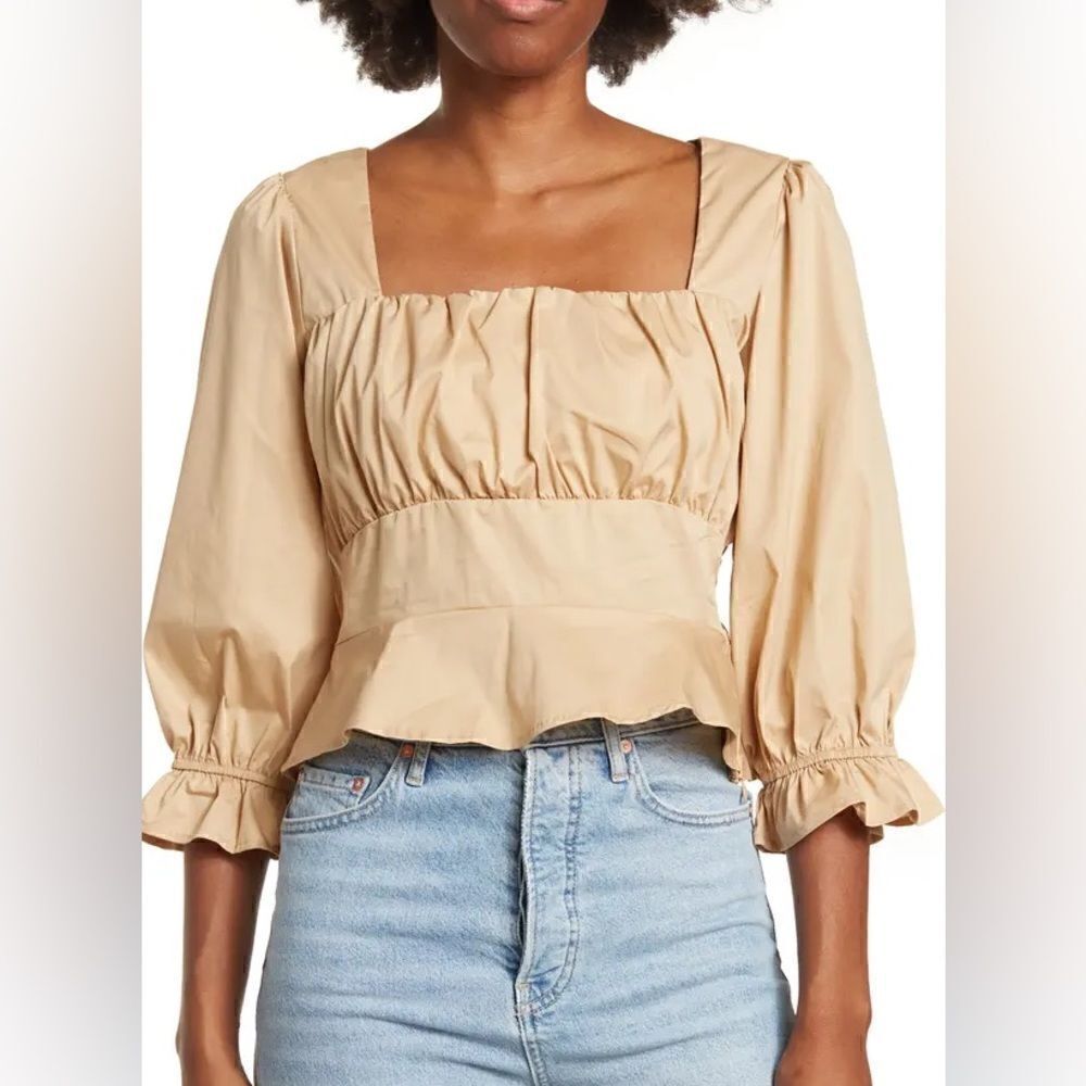 THE GOOD JANE Square Neck Ruched 3/4 Sleeve Top